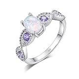 CiNily White Fire Opal Amethyst Women Jewelry Gemstone Silver Ring Size 5-11 (8)