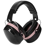 AmazonBasics Noise Reduction Safety Earmuffs Ear Protection, Black and Pink