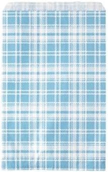 888 Display USA ® - Plaid Print Paper Gift Candy Jewelry Merchandise Bag Bundle (6" x 9" (100 Count), Blue Plaid)