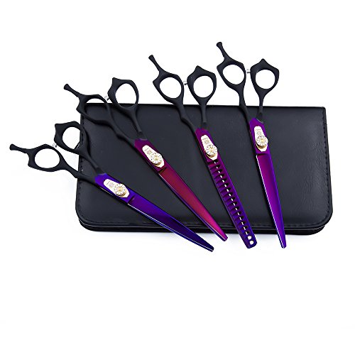 Dream Reach 7.0 inches Professional Decompressed Elastic Handle Pet Grooming Scissors Set,Straight & Chunker & 2 Curved scissors 4pcs set for Dog grooming (Purple) (4PSC Set) - Thumbnail 7