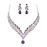 EVER FAITH Women's Austrian Crystal Decorative Leaf Teardrop Necklace Earrings Set Purple Silver-Tone