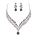 EVER FAITH Women's Austrian Crystal Decorative Leaf Teardrop Necklace Earrings Set Purple Silver-Tone
