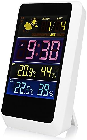 Multifunctional Wireless Digital Weather Station Alarm Clock Humidity Temperature Detector Sensor Weather Forecast Alarm Clock Alerts Indoor and Outdoor Monitor Color Screen for Home Bedroom (White)