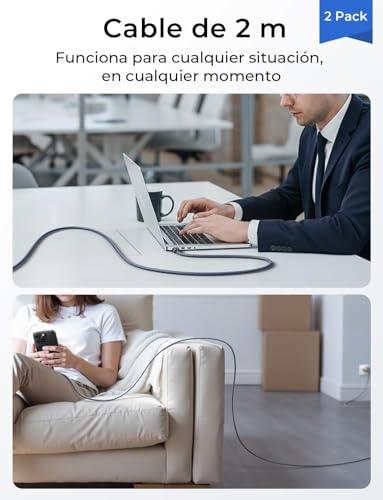 LISEN 240W Cable USB C 2 Unidades 2M Cable Carga Rápida Type C, | Compatible con Xiaomi 17 Pro Max, iPhone Air 17/16 Pro Max,Galaxy S26/S25/S24,MacBook Pro Air, iPad 2024