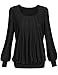 Timeson Women's Long Sleeve Scoop Neck Pleated Front Fitted Blouse