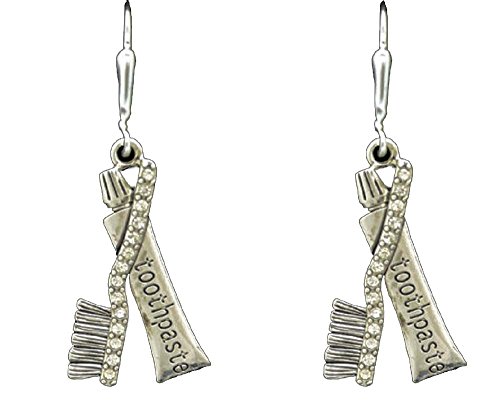 From the Heart Dentist or HYGENIST Toothpaste & Tooth Brush Earrings are Embellished in Clear Crystal Rhinestones-Gift Boxed.