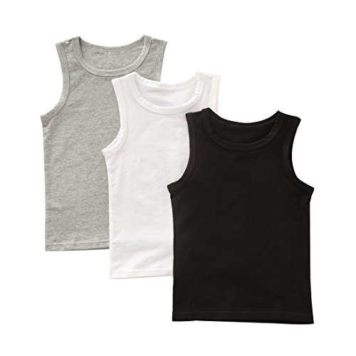 benetia Boys Tank Top Undershirts Toddler Baby Cami Cotton White Black Gray 3-Pack