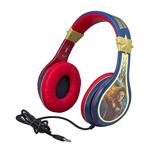 Kids Headphones for Kids Captain Marvel Adjustable Stereo Tangle-Free 3.5mm Jack Wired Cord Over Ear Headset for Children Parental Volume Control Kid Friendly Safe Perfect for School Home Travel