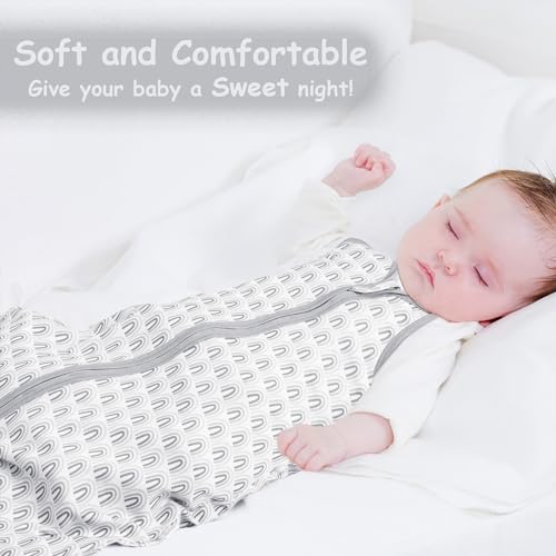 HQ-QILI BABY SLEEP SACK, 100% COTTON SUPER SOFT BREATHABLE SUMMER SLEEVELESS WEARABLE BLANKET, SLEEVELESS SLEEPING BAG FOR BOYS AND GIRLS, 0.5 TOG, 6-12 MONTHS, GREY RAINBOW