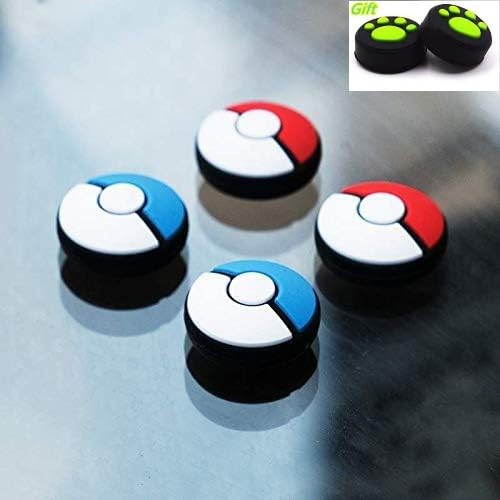 New Silicone Analog Anti-Slip Thumb Grip Set Thumb Stick Cover Joystick Caps for NS Switch Joy-Con Joy Con Controller-Pokeball Red+Blue
