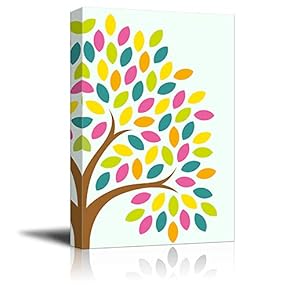 Canvas Birds Series - Abstract Colorful Leaves on The Tree Branch - Giclee Print Gallery Wrap Modern Home Art Ready to Hang - 12x18 inches