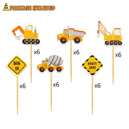 Construction Theme Cupcake Toppers Construction Signs Trucks Trators Excavators Cake Decorations Construction Zone Party Baby Shower Baby Sprinkle Kids Birthday Party Favors Pre-assembled (36 Pack) - Thumbnail 4