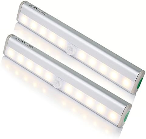 2pcs Led wireless sensor lamp LED IR Infrared Motion Detector Wireless Sensor Closet Cabinet Light Lamp Battery Powered Sensor Bar Light Auto PIR Lamp (White, Dry Cell Type)
