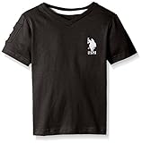 U.S. Polo Assn. Big Boys' Solid V-Neck T-Shirt, Black/White, 10/12