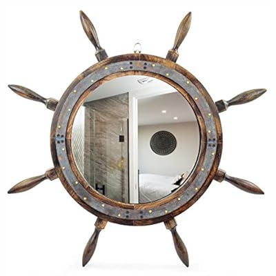Nagina International 28" Antique Mirror Ship Wheel with Iron Bent Strip & Rippets | Premium Rustic Decor 41mMYeHKhBL. SS400