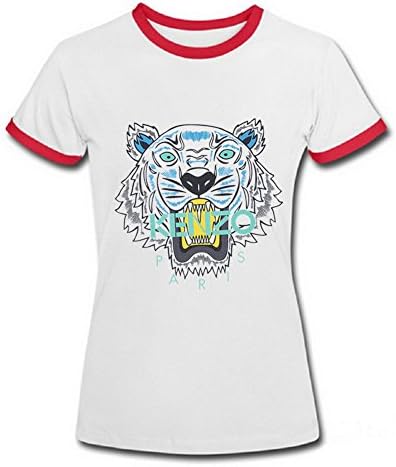 DHSVXBBBB Womens Ringer Scoop Neck T-shirts Kenzo Logo 2016 White/Red Size S
