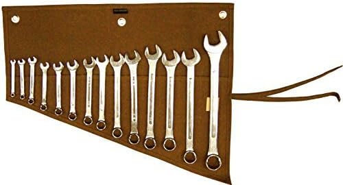 Asian Treasures/Bull Tools 14 Pocket | Hand Crafted | H.W.100% Dyed Cotton | 15 Oz. Duck Canvas | Garage Ready | Metric or SAE | Wrench and Tools Bag Organizer Roll Up Pouch | Dyed Cinnamon Brown |