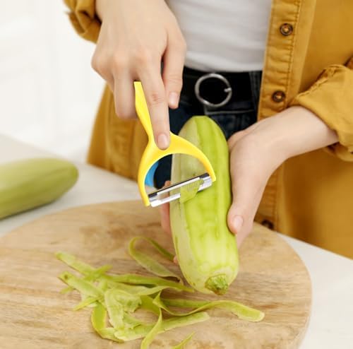 4 Piezas Pelador, Pelador Giratorio de Verduras de Acero Inoxidable, Cuchillo para Frutas con Mango Antideslizante para Patatas, Manzanas, Zanahorias y Pepinos — foto 7 de 7