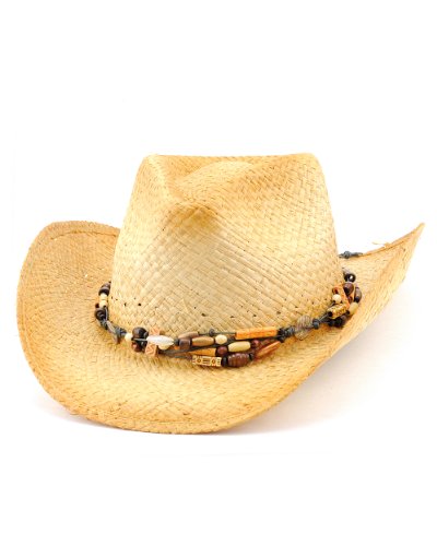 NYFASHION101 2-Toned Cowboy/Cowgirl Hat with Tribal Style Beaded Hat Band, S/M
