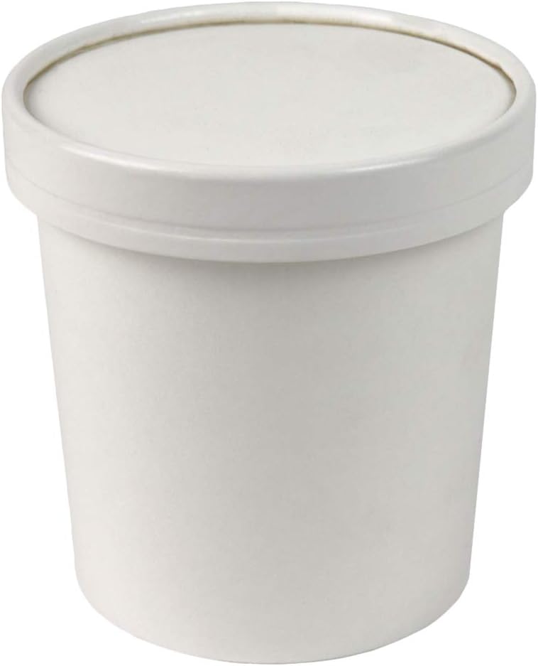 16 oz Pint Freezer Containers And Lids - Compostable Eco Friendly Paper Cups - With Non-vented Lids To Prevent Freezer Burn Perfect For Ice Cream! Frozen Dessert Supplies - 250 Count