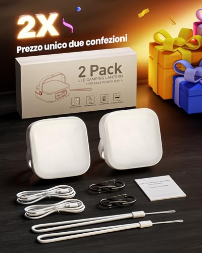 Eventek Pack of 2 Camping Lamps, 4000 lm, 10000 mAh Super Brightness Camping Light Up to 100+ Hours & 4 Light Modes, IP65 Waterproof Portable Rechargeable Camping Lamp for Tent, Emergency