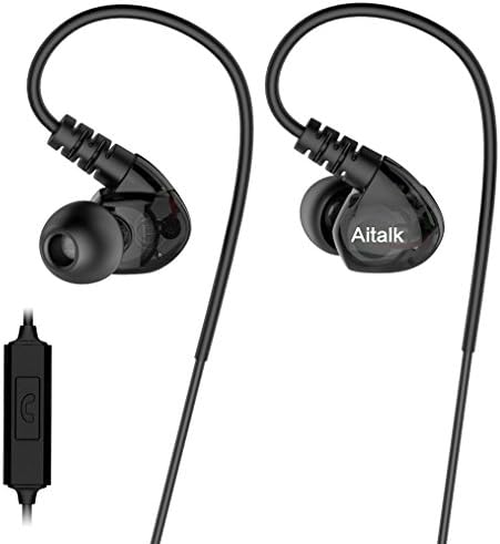 Sport Earbuds, Aitalk E260 Wired In Ear Earphones Bass Stereo Earbuds with Built-in Microphone, Memory Wire - Transparent Black
