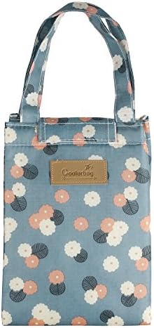 Violet Mist Reuseable Cute Cotton Lunch Bag Well Insulated Lunch Box Tote Waterproof Aluminum Film Cooler Bag(Dots-1)
