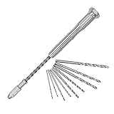 QST 10pc Spiral Hand Drill Semi Automatic Pin Vise keyless Chuck Manual Drilling Hole Twist Drill Bits Set for Woodworking Tool (Silver)
