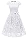MUADRESS Women Cap-Sleeve Lace Floral Elegant Cocktail Dress Crew Neck Knee Length Bridesmaid Prom Dresses for Party White M