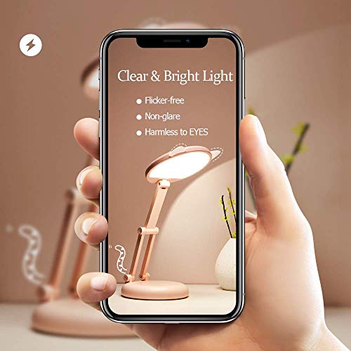 Cute Desk Lamp for Kids, LED Desk Lamp USB Charging & Stepless Dimming, Small Desk Lamp +Portable Foldable Rechargeable, LED Desk Lamps for Home Office, Kids Desk Lamp Touch Control, Pink Desk Lamp