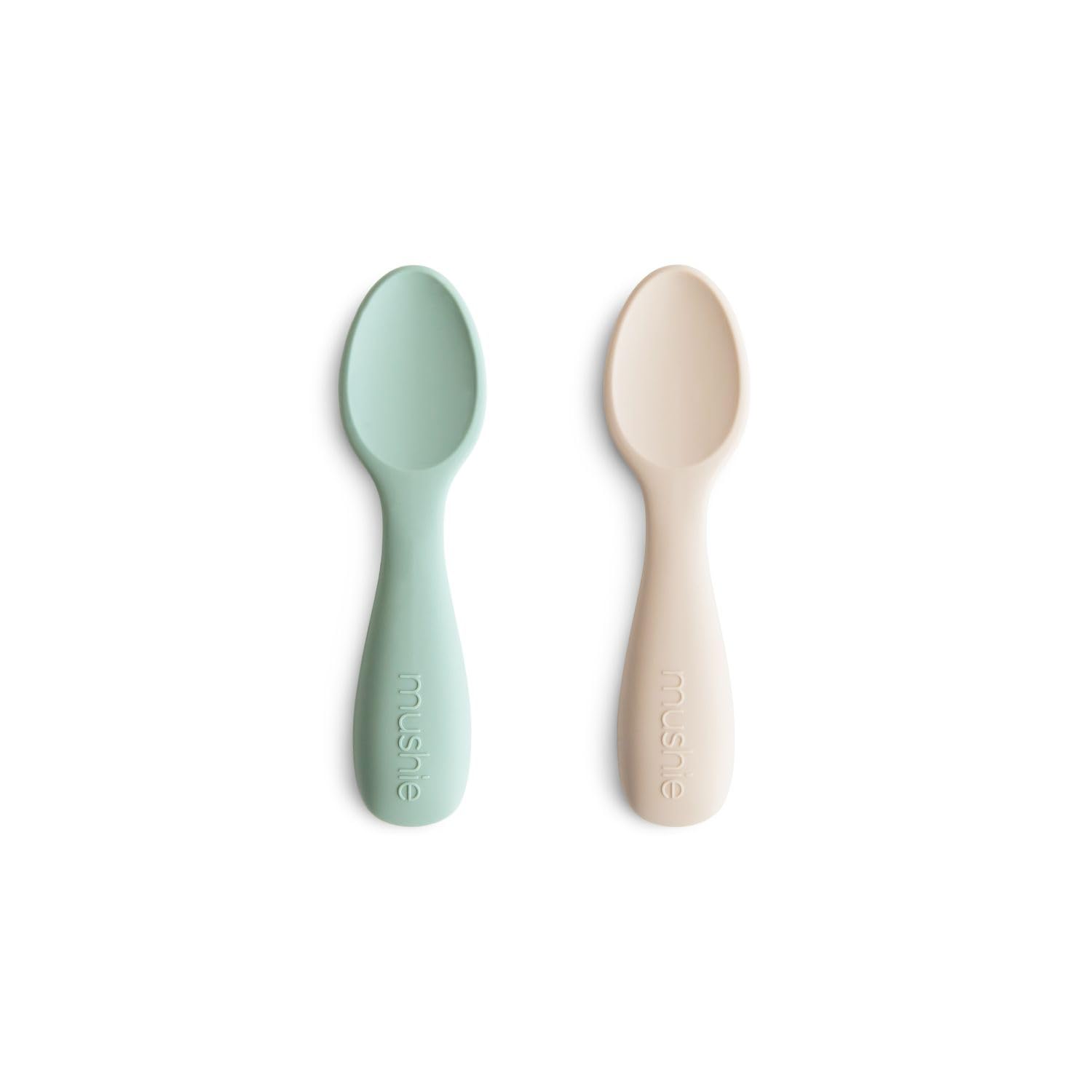 Mushie Baby Starter Spoons | BPA-Free Silicone Learning Spoons 2-Pack | Dishwasher Safe Durable Toddler Utensils | Cambridge Blue/Shifting Sand