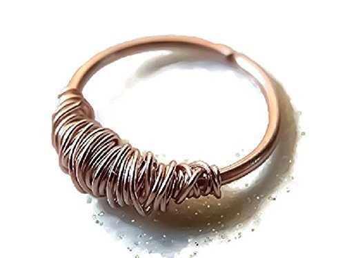 14k Rose Gold Wire Wrapped Nose Ring Septum Ring Cartilage Hoop Earring 20g 19g 18g 16g conch daith helix orbital snug rook pinna auricle scaffolding industrial tribal jewelry - Thumbnail 2