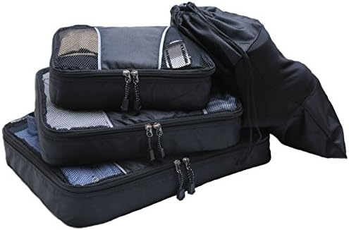 Best Quality Travel Packing Cubes Value Set of 4 Small,Medium,Large + Big Shoe Bag - For Men &amp; Women - Suitecase, Backpack, Luggage Organizer - for Travel and Home Storage Use ( Black )