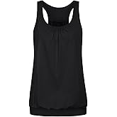 YOFIBRANT Women's Workout Tops Racerback Loose Fit Yoga Top Round Neck Sleeveless Ruched Tank Top with Baned Bottom