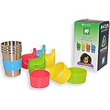 Ecotrendz Stainless Steel Cups &amp; Silicone Sippy Lids with Sleeves for Kids Toddlers Baby Girls, Boys, (4pc - 8oz) Eco Safe BPA Free Drinking Set
