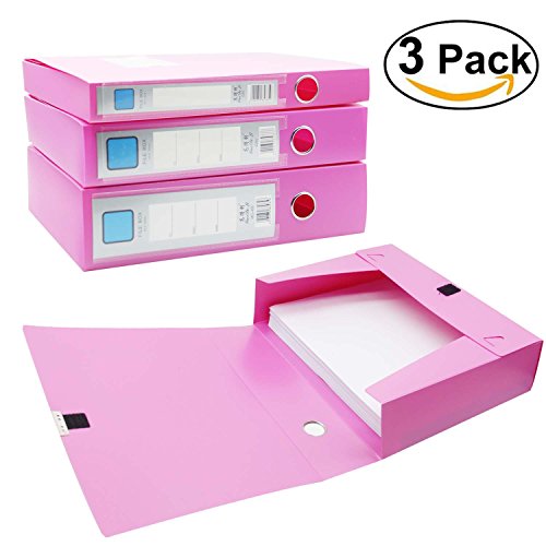 H&W 3 Pack, A4 Storage Archives Cases File Boxes Plastic With Lid, Box File, Height 35 55 75mm,Rose Red (WG3-Z2)