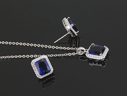 Crystalline Azuria Women 18ct White Gold Plated Blue Simulated Sapphire Zirconia Crystals Set Pendant Necklace 17.7 inches Stud Earrings - Image 3