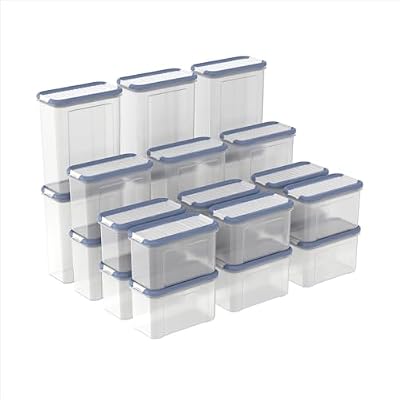 DOMINO - Juego de 24 botes de almacenamiento con tapa hermética, aptos para lavavajillas, transparente/azul