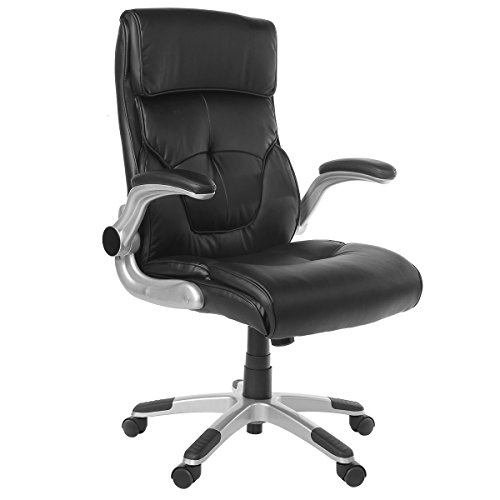 YAMASORO Ergonomic Executive Leather Office Chair High Back with Flip-Up Arms,Thick Headrest and Lumbar Support Black