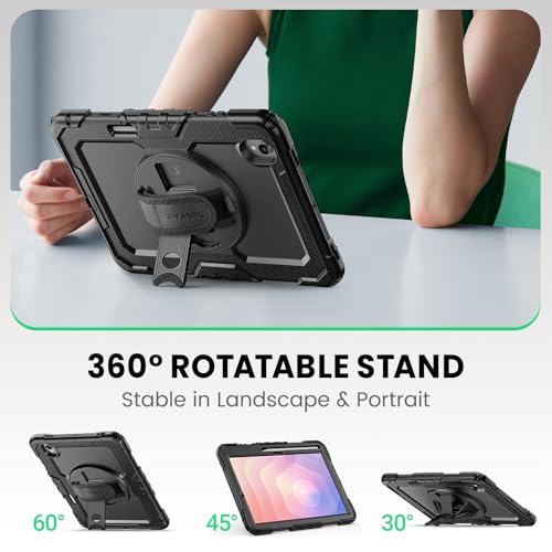 SEYMAC Case for Samsung Galaxy Tab S11 2025 11 Inch SM-X730/SM-X736B, Tablet Case with 360° Rotating Strap and Stand, Pen Holder, Protective Film, Shoulder Strap, Black