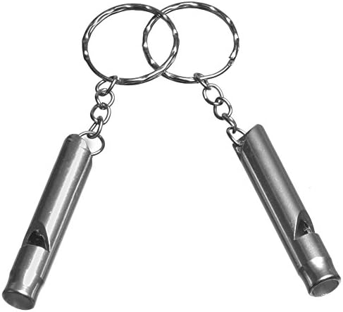 2X UNIS Colorful Aluminum Emergency Survival Whistle Keychain Safety Key Ring (Silver)