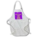 EvaDane - Funny Quotes - Keep calm and get the seam ripper, Purple and Yellow, - Aprons - Medium Length Apron with Pouch Pockets 22w x 24l (apr_172005_2)