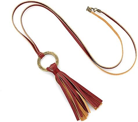Seasons Jewelry Maroon Leather Tassel Necklace