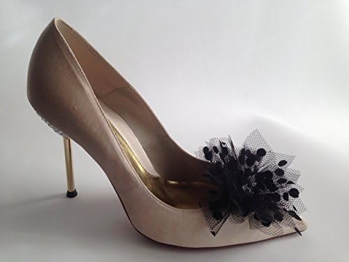 GenericDetachable Polka Dot Tulle and Rhinestone Shoe Clips Black Set of 2