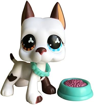 Hot Toy LPS Great Dane 577 White Dog Different Eyes Puppy with Accessories Collection Toys Figure Rare Girls Boys Gift 1 PC