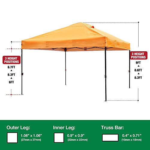 kdgarden 10' x 10' Easy Pop Up Canopy Portable Instant Canopy Shelter for Outdoor Party and Commercial Use, 300D Silver Coated UV Canopy Tent with Wheeled Carry Bag, Orange - Thumbnail 2