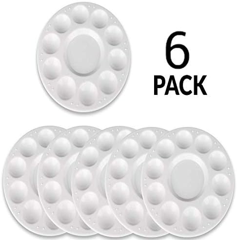 CraftCharm Paint Tray Palettes - Round Palette Plate Trays Washable w/Cover for DIY Craft Professional Art Painting - Premium Material 10 Wells Plates Perfect for Adult & Kids - 6 Pieces