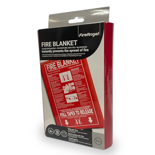 FireAngel Couverture Anti Feu pour Cuisine, Couverture Anti Feu Incendie pour Maison, Caravane, Camping-Car, Extincteurs, 1 x 1 m