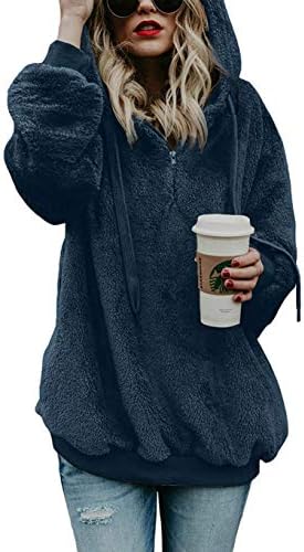 HUUSA Womens Sherpa Pullover Long Sleeves Fuzzy Sweater Hoodies Fleece Sweatshirt Zip up Oversized with Pockets