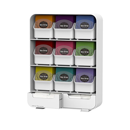 Mind Reader 9 Removable Drawers Tea Bag holder and Condiment Organizer, White